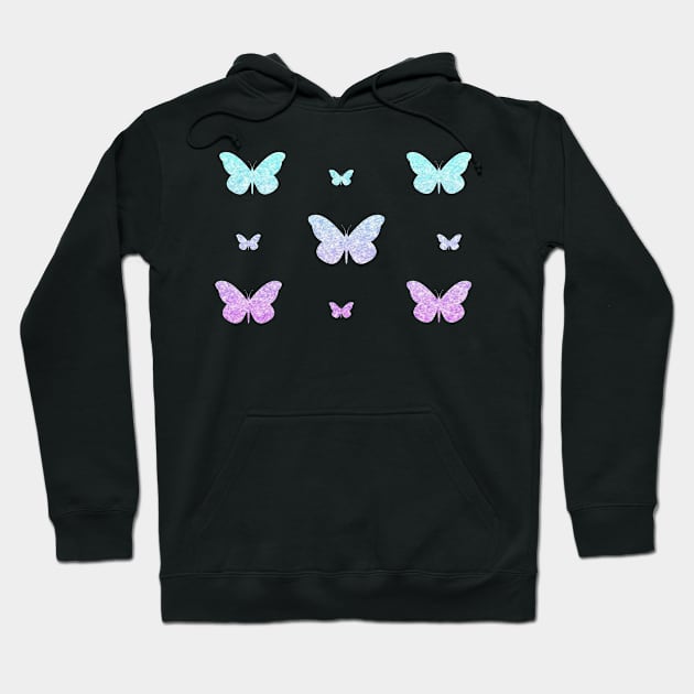 Purple Blue Ombre Faux Glitter Butterflies Hoodie by Felicity-K